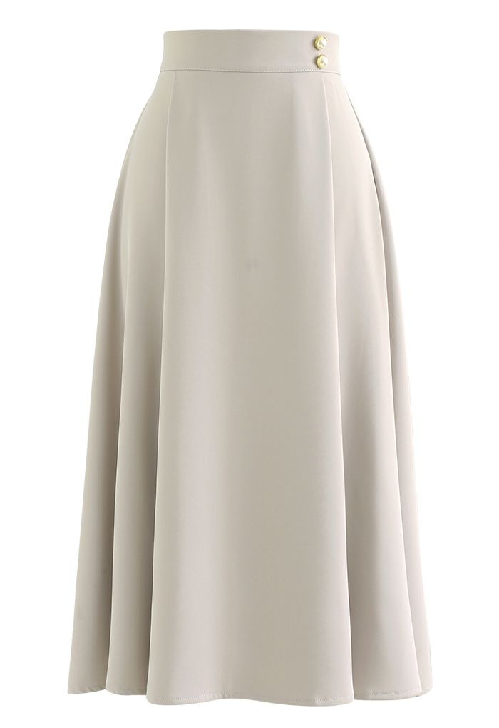 Classy Pearl Trim Flare Midi Skirt in Ivory | Chicwish