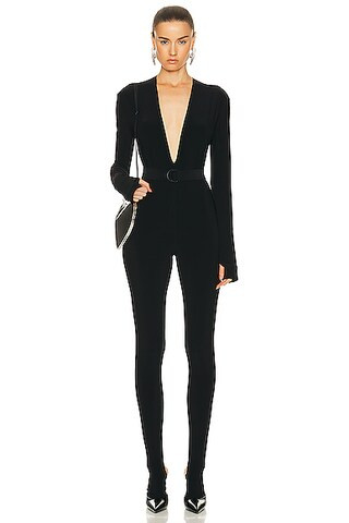 Long Sleeve Deep V Neck Catsuit | FWRD 