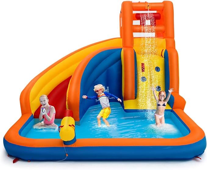 Costzon Inflatable Water Slide, 5-in-1 Kids Bouncer w/ Climbing Wall, Splash Pool, Water Cannon, ... | Amazon (US)