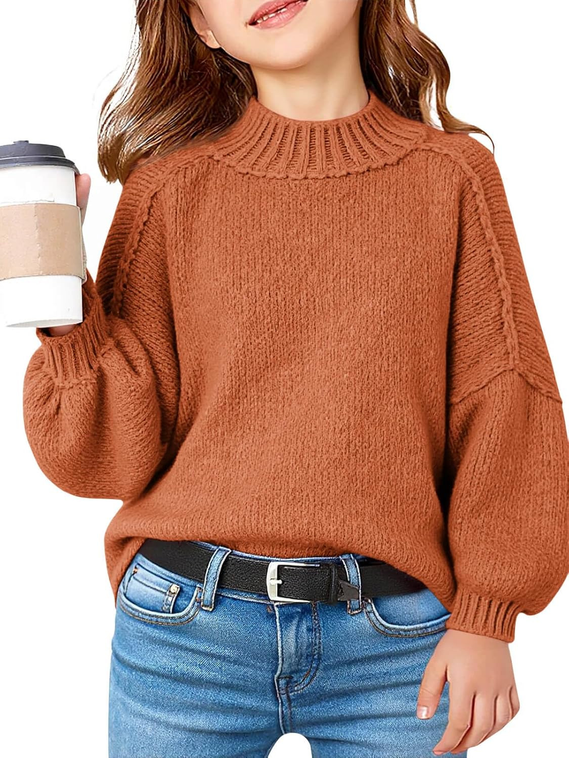 Haloumoning Girls Oversized Sweater Kids Batwing Long Sleeve Mock Neck Pullover Fall Clothes 5-14Y | Amazon (US)