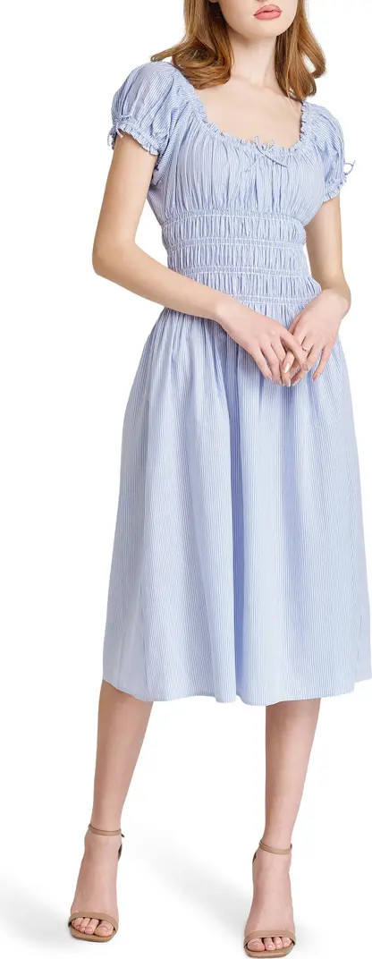 WAYF Adelina Stripe Shirred Cotton Midi Dress | Nordstrom | Nordstrom