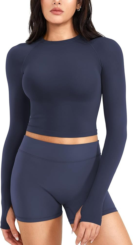 YEOREO Women Slim Fitted Long Sleeve Workout Tops Casual Stretchy Thin Going Out Gym Shirts | Amazon (US)
