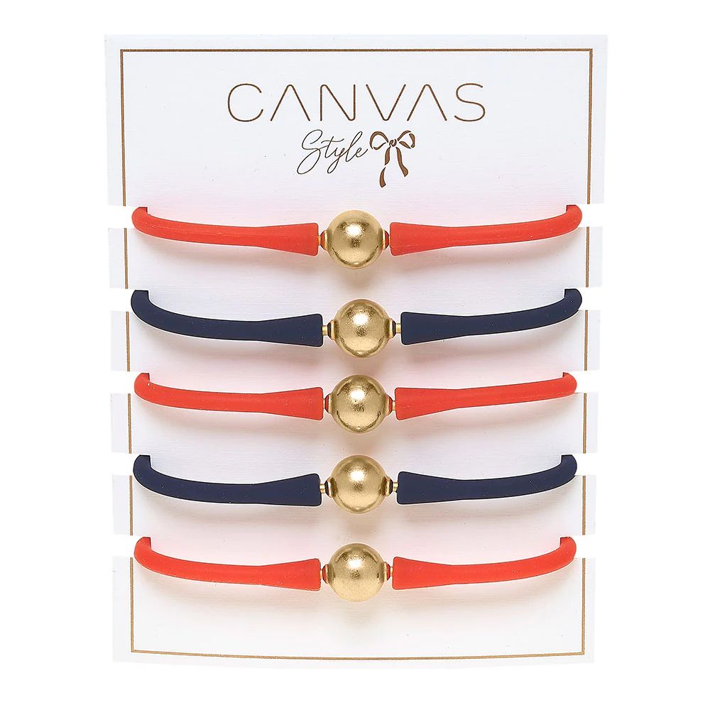 Bali Game Day 24K Gold Bracelet Set of 5 in Orange & Navy | CANVAS