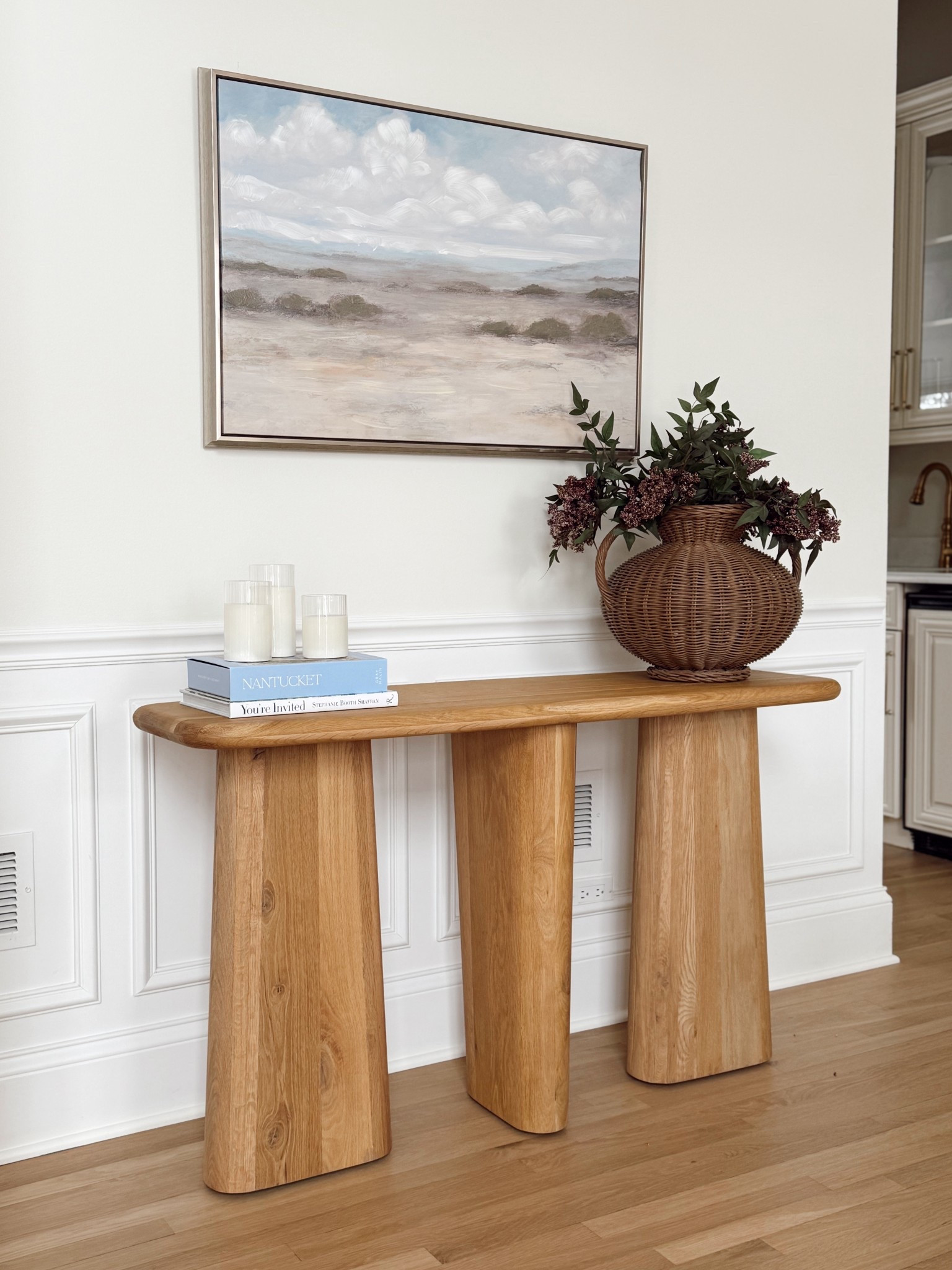 Console table setup in our formal dining room 🫶🏼🥰 finally hung up this art I had been meaning to hang up. We used to have it in our sitting room in Dallas. It’s super affordable from Hobby Lobby! Love going there for my framed wall art. Speaking of, I am due for a trip there 👀 anywho, linking everything else here on my LTK! Happy Friday friends 🤎




#LTKHome
