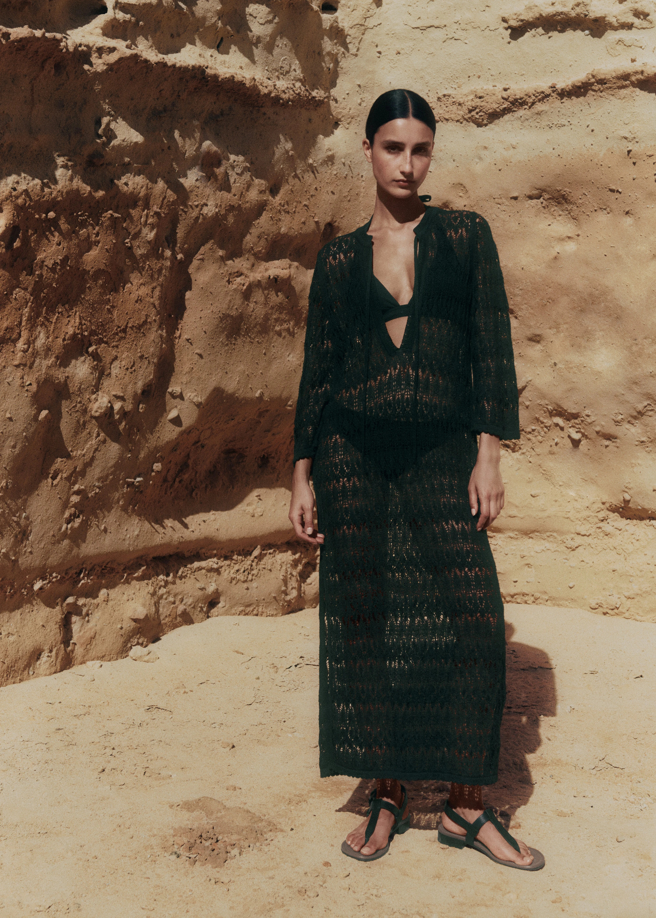 Linen Lace Stitch Beach Maxi Dress | ME+EM US