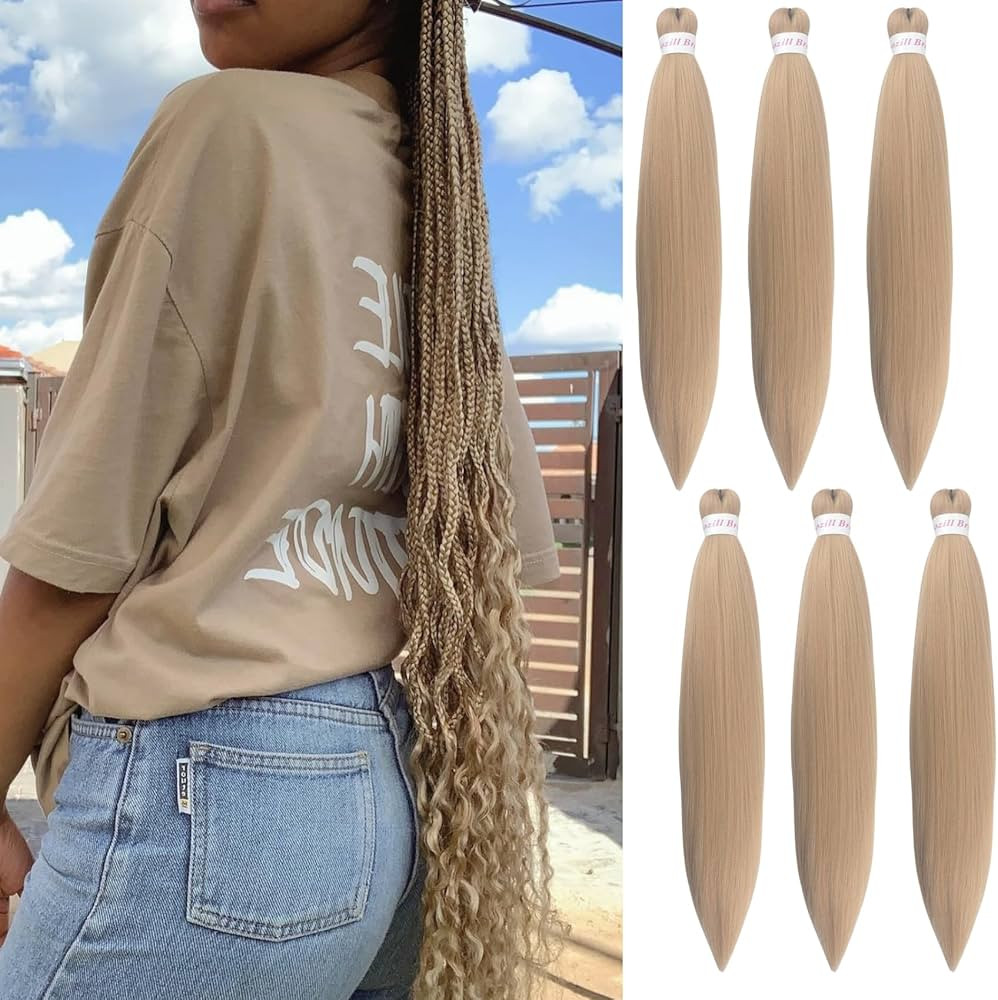 Ash Blonde Braiding Hair Pre Stretched Kanekalon Braiding Hair Extension 26 Inch Synthetic Fake H... | Amazon (US)