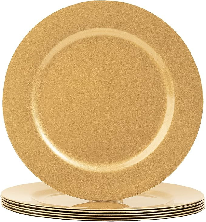 MAONAME Gold Charger Plates, Set of 6, 13-Inch Round Plastic Plate Chargers for Dinner Plate, Tab... | Amazon (US)