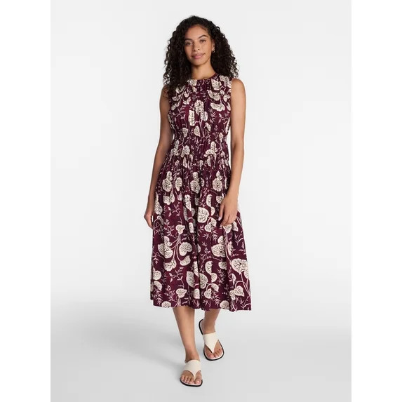 Time and Tru Women's Sleeveless Smocked Midi Dress, Sizes XS-XXXL | Walmart (US)