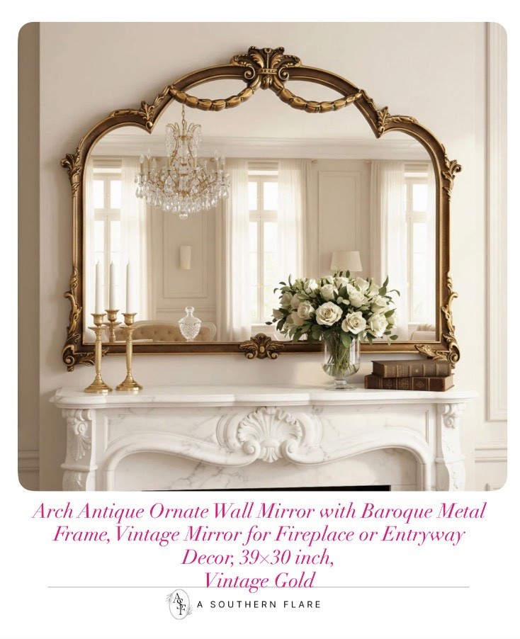 Arch Antique Ornate Wall Mirror with Baroque Metal Frame, Vintage Mirror for Fireplace or Entryway Decor, 39×30 inch,
Vintage Gold


#LTKHome