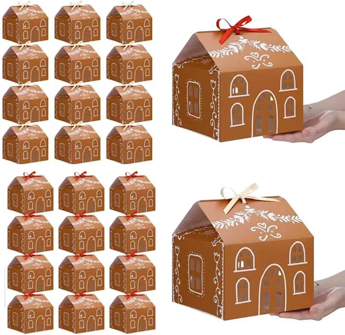 Gueevin 24 Pcs Large Christmas Gingerbread House Gift Boxes Xmas Cookie Packaging with 12 White &... | Amazon (US)