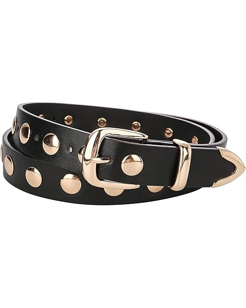 WERFORU Women Fashion Leather Belt Studded Leather Belt Ladies Belts for Jeans Dress Punk Belt | Amazon (US)