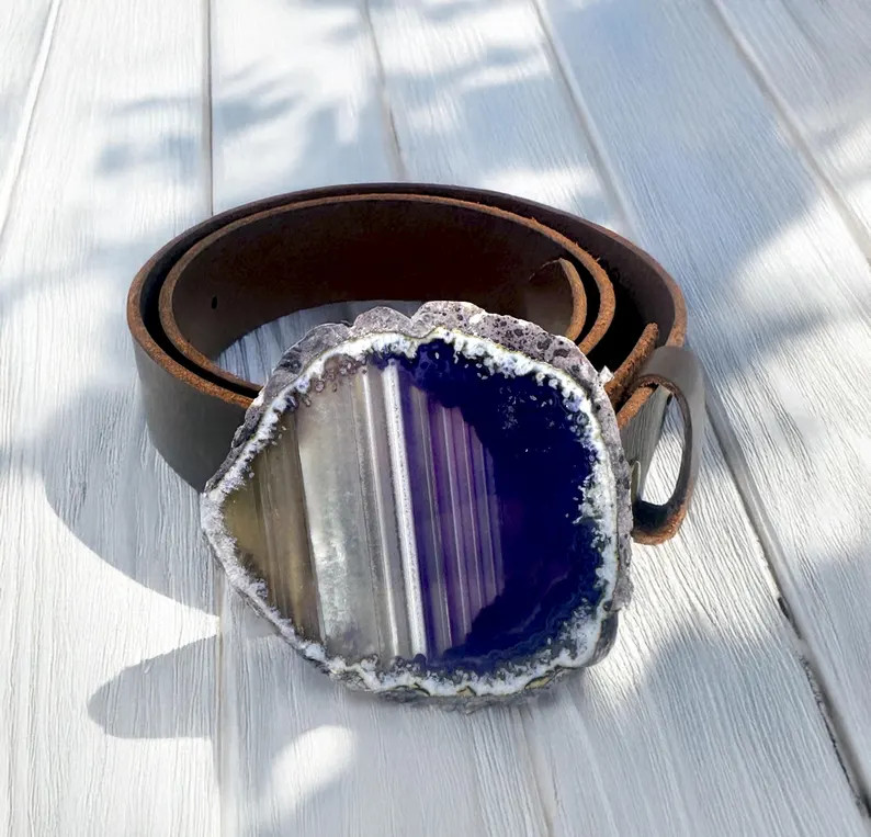 Purple and White Striped Brazilian Agate Slice Quartz Belt Buckle | Raw Edge - Etsy | Etsy (US)
