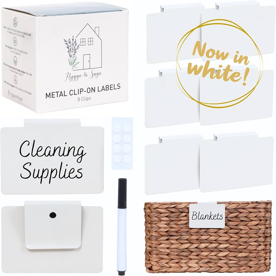 Hygge & Sage: Metal Non-Slip Basket Labels Clip On for Storage Bins, or Wire Racks | Includes 8 L... | Amazon (US)