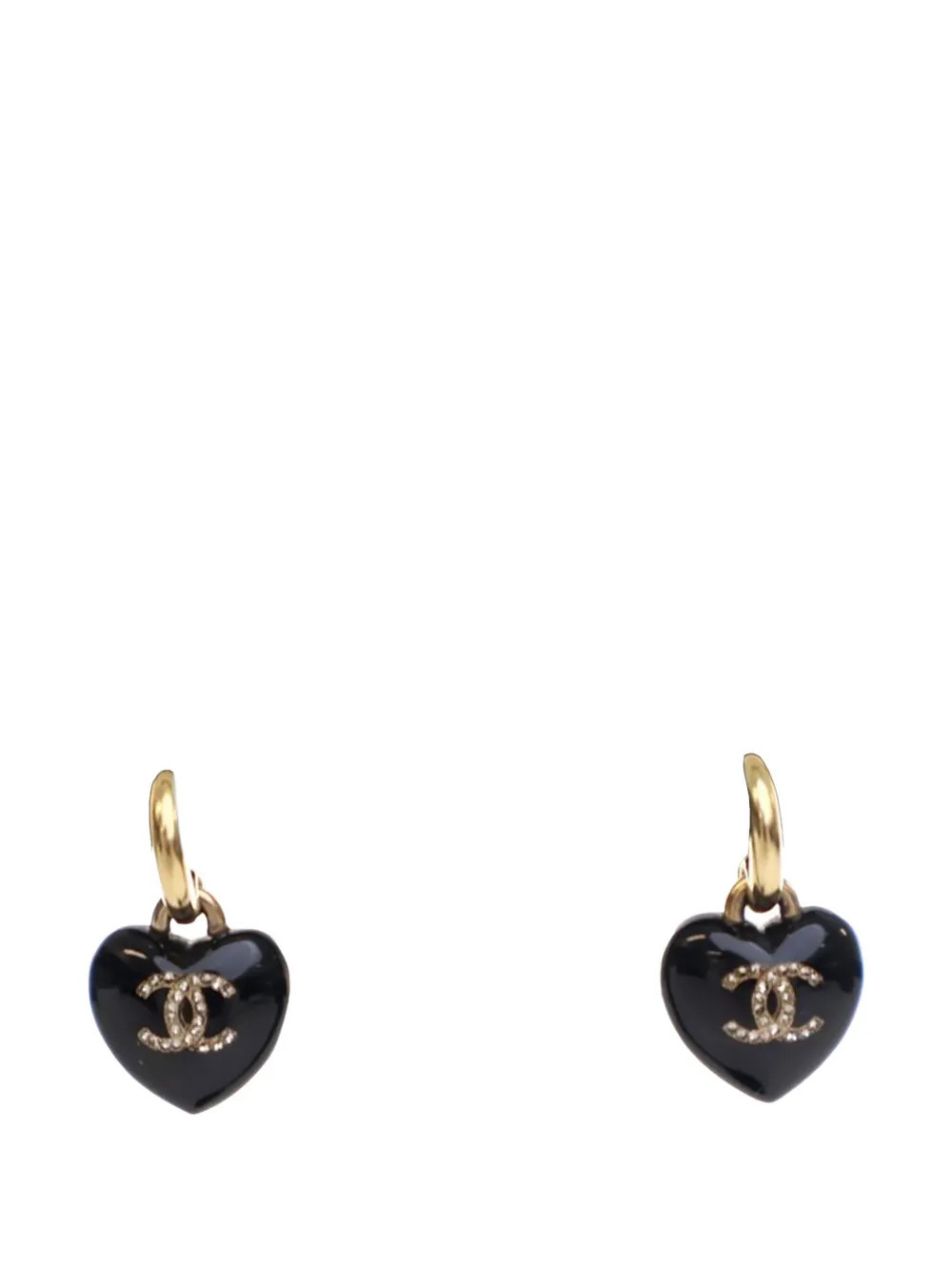 CHANEL Pre-Owned 2021 Resin Crystal CC Heart Drop Push Back Earrings costume earrings - Black | Farfetch Global