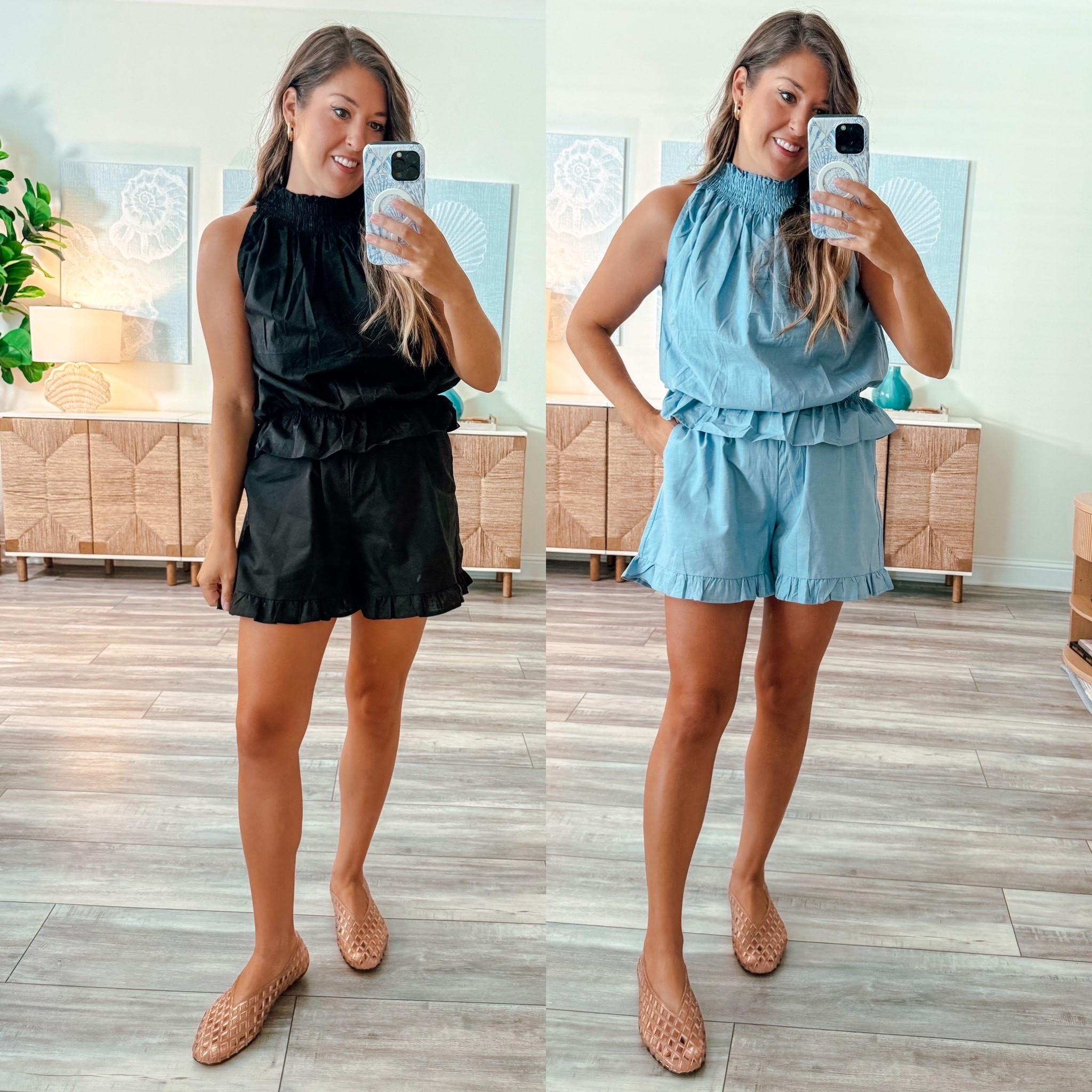 Matching sets, transitional outfits 

Wearing medium