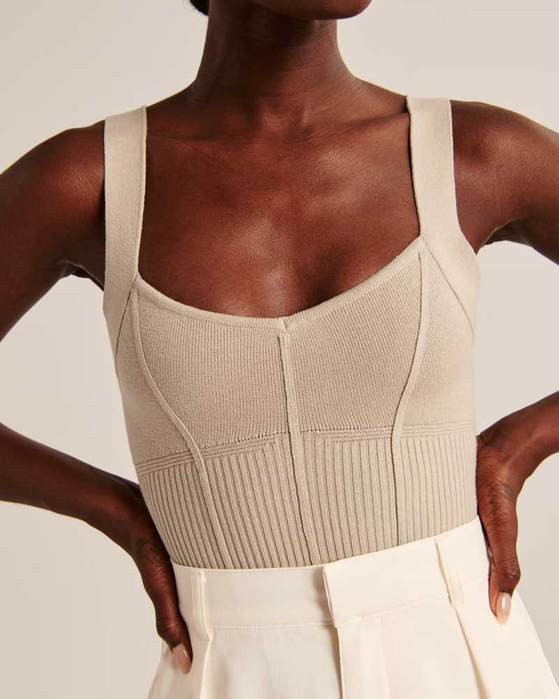 Elevated Mixed Rib Knit V-Neck Bodysuit | Abercrombie & Fitch (US)