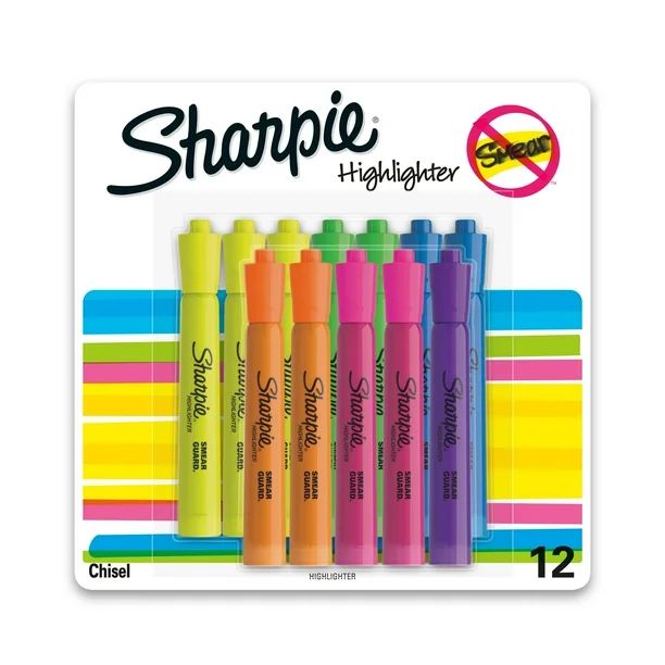 Sharpie Tank Style Highlighters, Chisel Tip, Assorted Fluorescent, 12 Count | Walmart (US)