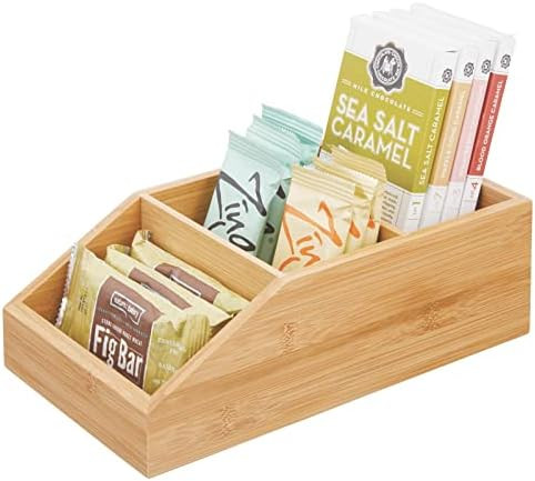 mDesign Bamboo Wood Food Storage Bin with Divided 3 Compartments and Sloped Front for Kitchen Cabine | Amazon (US)