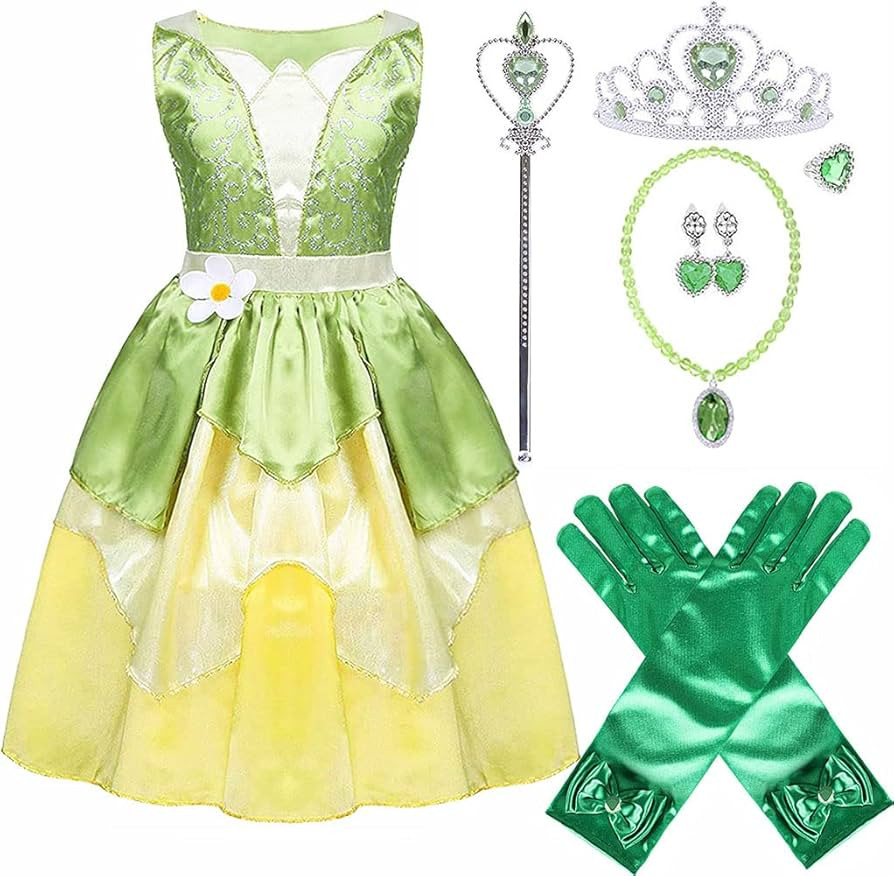 Princess Tiana Dress for Girls Green Fairy Frog Birthday Party Fancy Dresses Halloween Elf Costum... | Amazon (US)