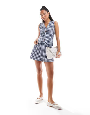 ASOS DESIGN jersey shorts and waistcoat co-ord in gingham print | ASOS (Global)