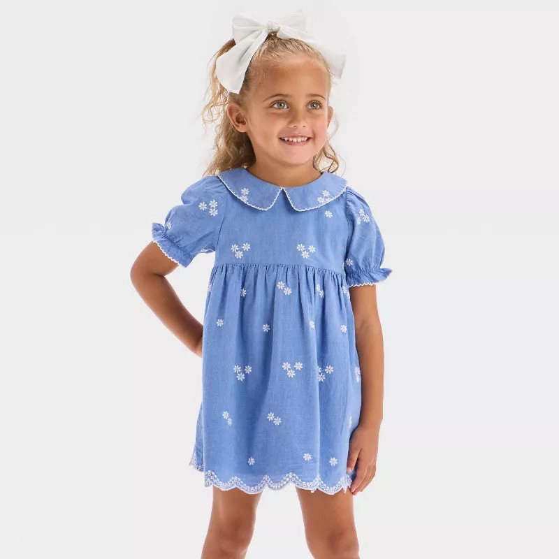 Toddler Girls' Floral Woven Dress - Cat & Jack™ Blue | Target