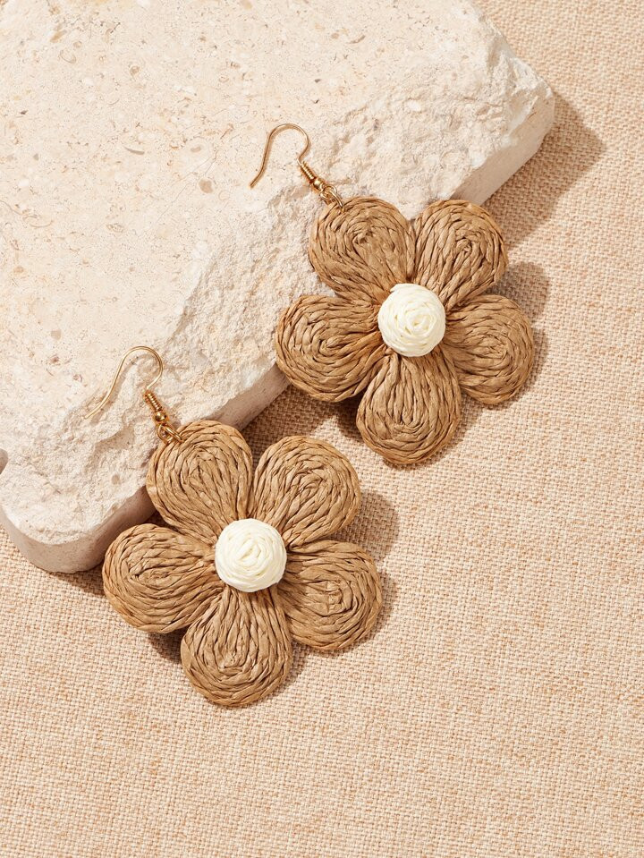 SHEIN VCAY Braided Flower Drop Earrings | SHEIN