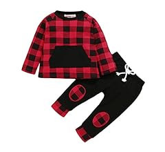 Toddler Baby Boy Girl Long Sleeve Cotton Plaid Pullover Sweatshirt+Trousers Two Piece Outfit Set ... | Amazon (US)