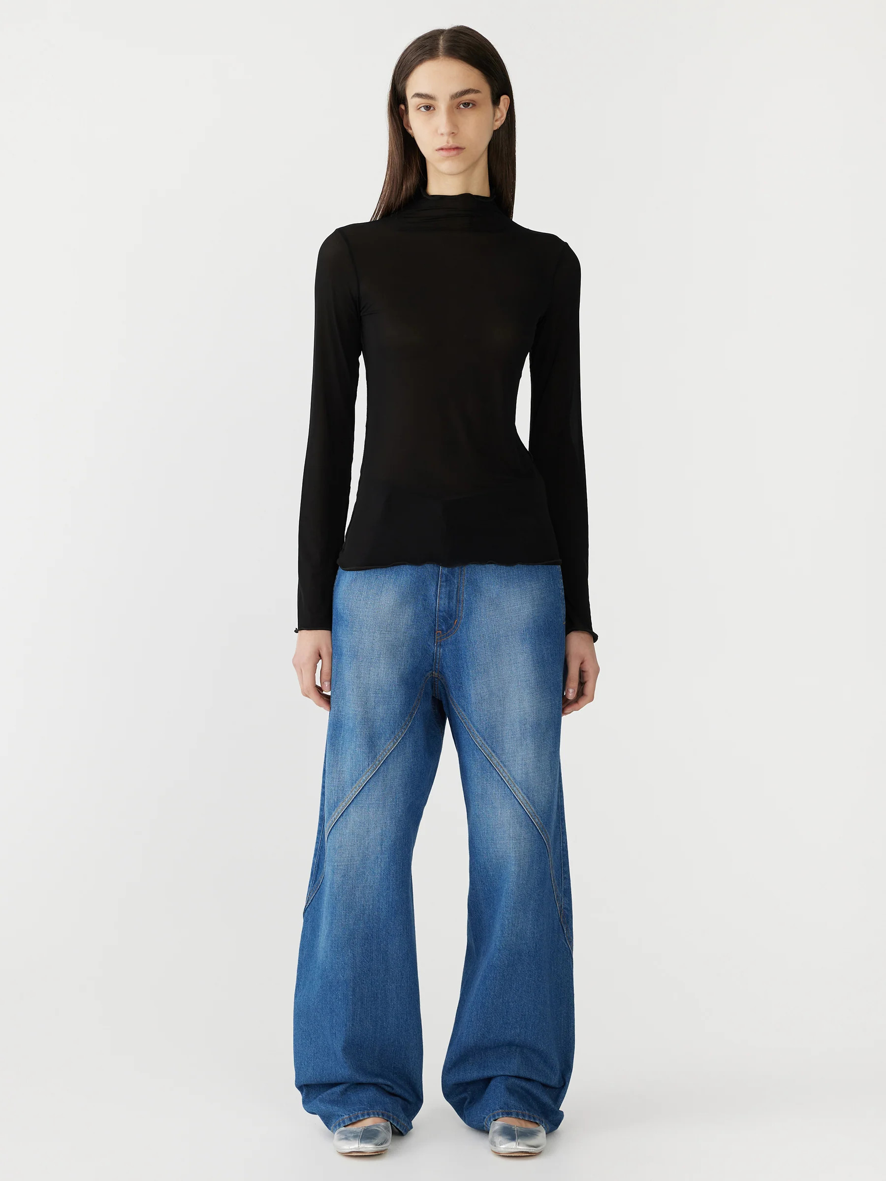 Sheer Raised Neck Long Sleeve T-Shirt | Bassike