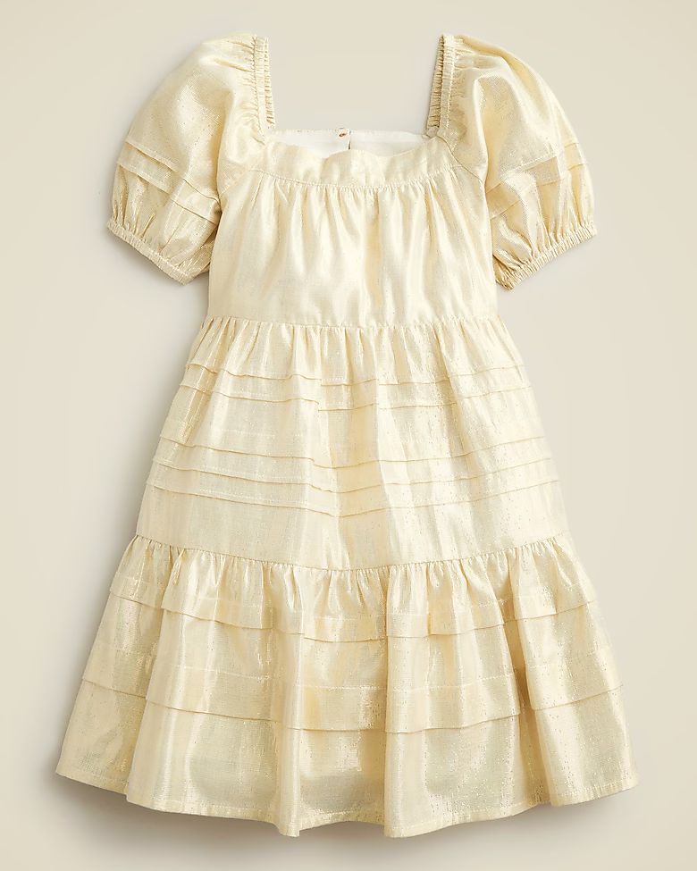 Girls' pintuck dress in gold lamé | J. Crew US