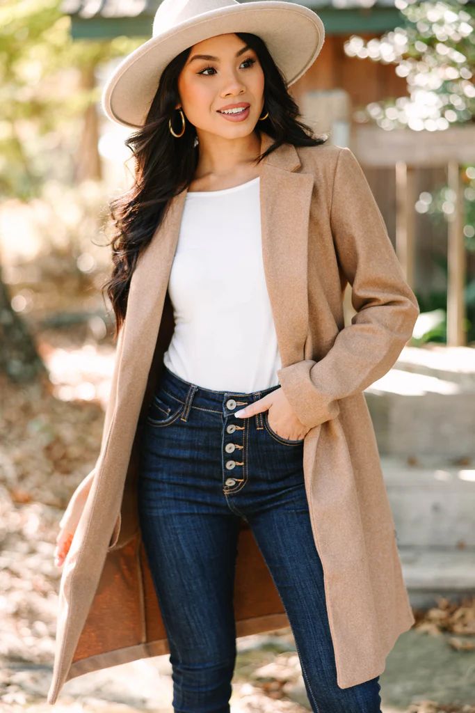 All For You Camel Brown Long Line Coat | The Mint Julep Boutique