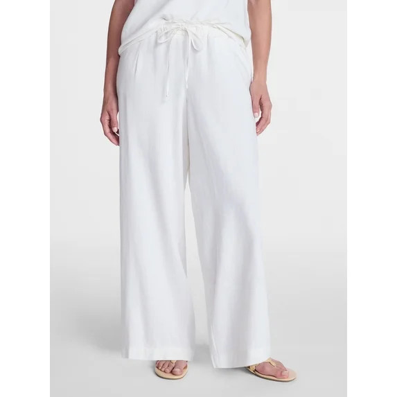 Time and Tru Women's Wide Leg Linen Blend Pants, Sizes XS-4X | Walmart (US)
