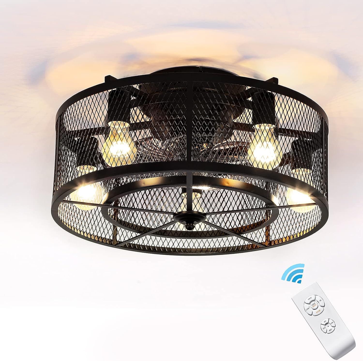 Ceiling Fans with Lights, MengEng 20In Flush Mount Bladeless Ceiling Fan with Light, 5-Light Cage... | Amazon (US)