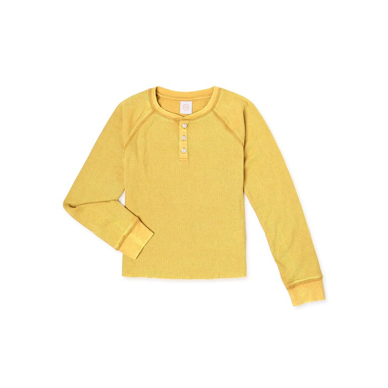 Wonder Nation Girls Long Sleeve Washed Henley Top, Sizes 4-18 & Plus | Walmart (US)