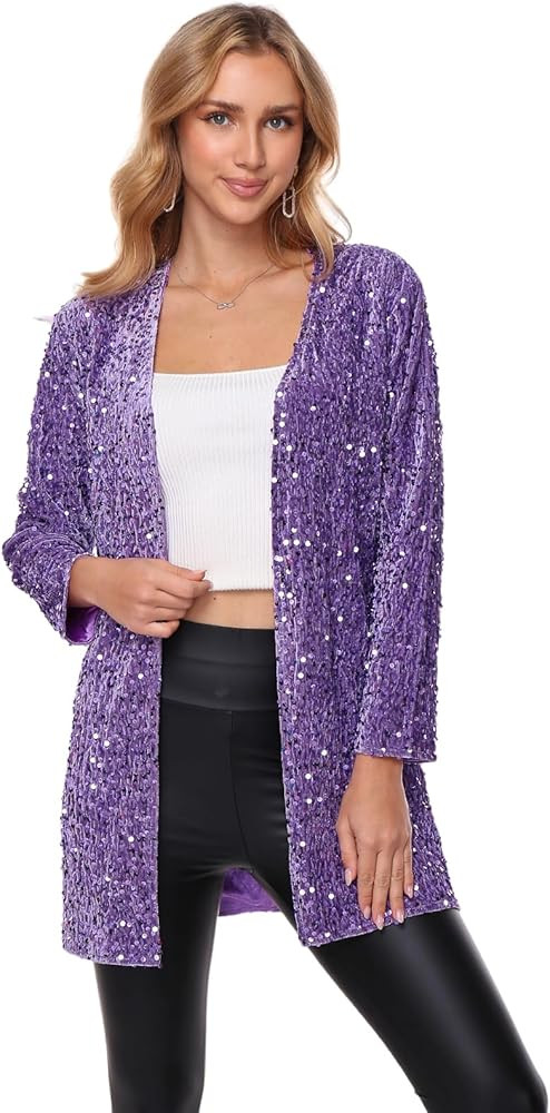 Women's Sequin Jacket Sparkly Blazer Open Front Glitter Cardigan Long Sleeve Coat for Casual Part... | Amazon (US)