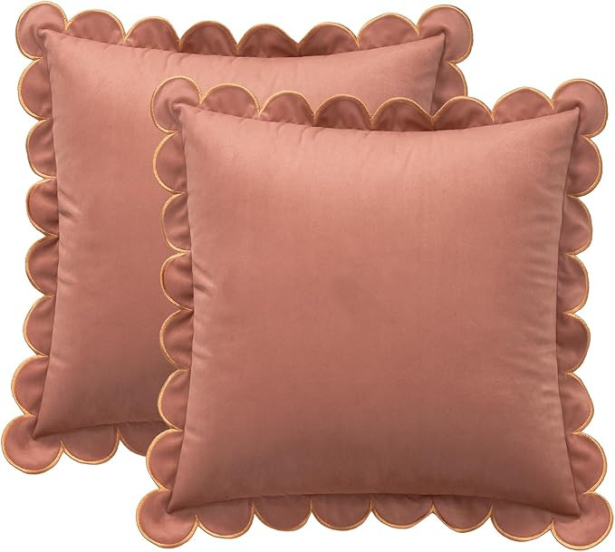 MONDAY MOOSE Decorative Throw Pillow Covers Cushion Cases, Set of 2 Soft Velvet Scalloped Round E... | Amazon (US)