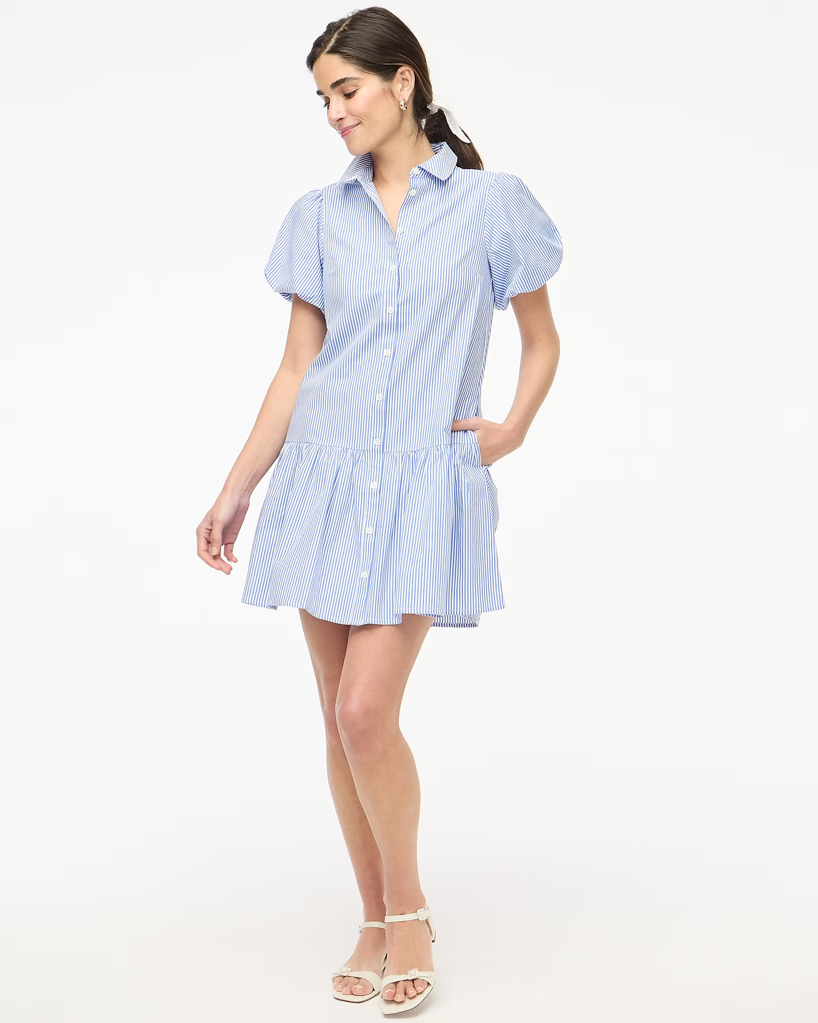 Striped bubble-sleeve shirtdress | J.Crew Factory