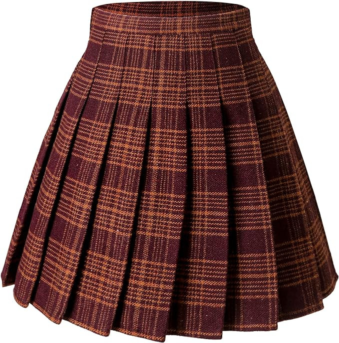 Hoerev Women Girls Thick Wool Fabric for Cold Weather Versatile Plaid Pleated Skirt with Shorts | Amazon (US)