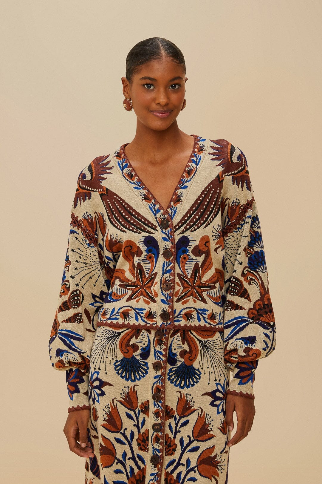 Sand Nature Land Knit Cardigan, NATURE LAND SAND / XS | FarmRio (US)