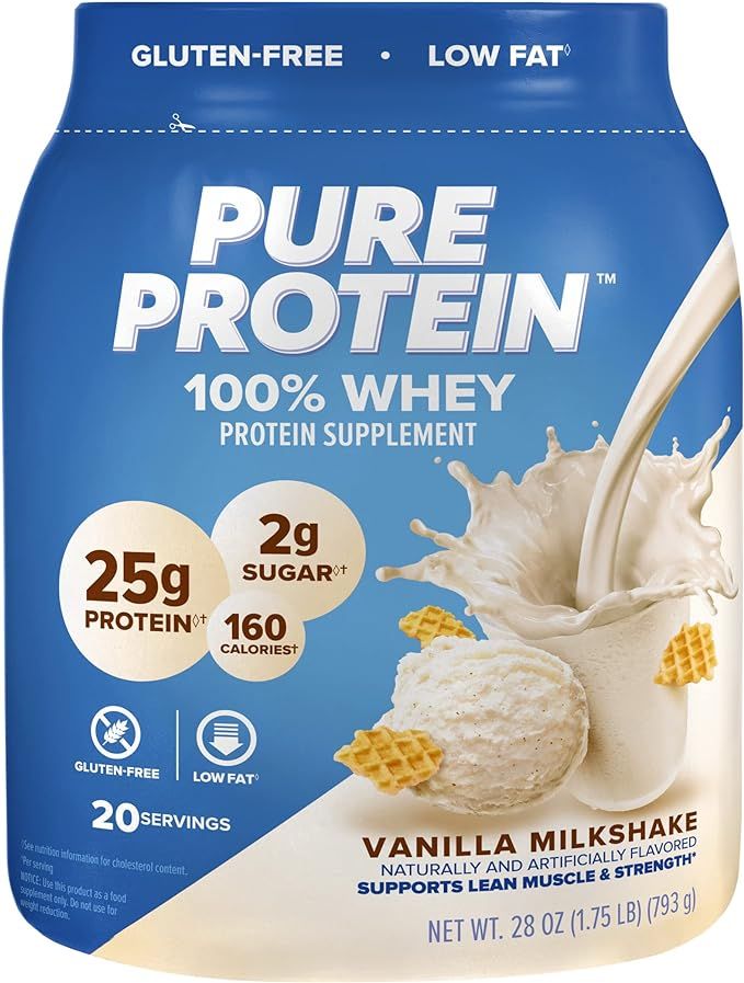 Pure Protein Powder, Whey, High Protein, Low Sugar, Gluten Free, Vanilla Cream, 1.75 lbs | Amazon (US)
