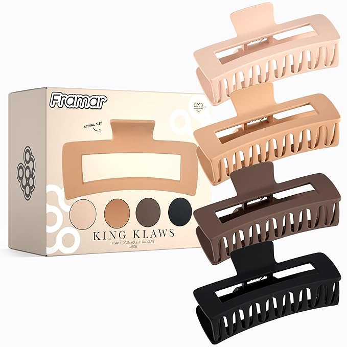 FRAMAR Large Claw Clips For Thick Hair – Hair Claws For Thick Hair, Long Hair Claw Clips Variet... | Amazon (US)