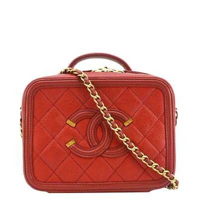 CHANEL Vanity Case Filigree CC Caviar Quilted Shoulder Bag Red | eBay | eBay US