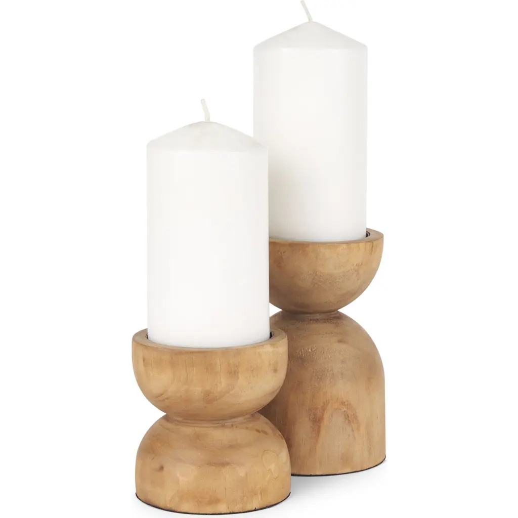 MERCANA Aleena Set of 2 Wooden Candle Holders in Brown at Nordstrom | Nordstrom