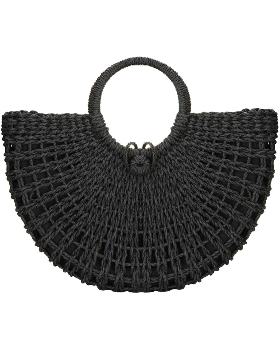 YYW Straw Bags for Women,Hand-woven Straw Top-handle Bag with Round Ring Handle Summer Beach Ratt... | Amazon (US)