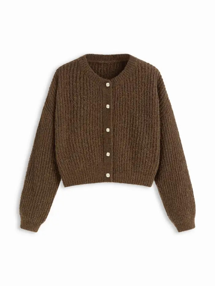 Fall Cardigan Knit Fabric Knit Round Neckline Button Cardigan For School Daily Casual Picnic Coff... | Cider