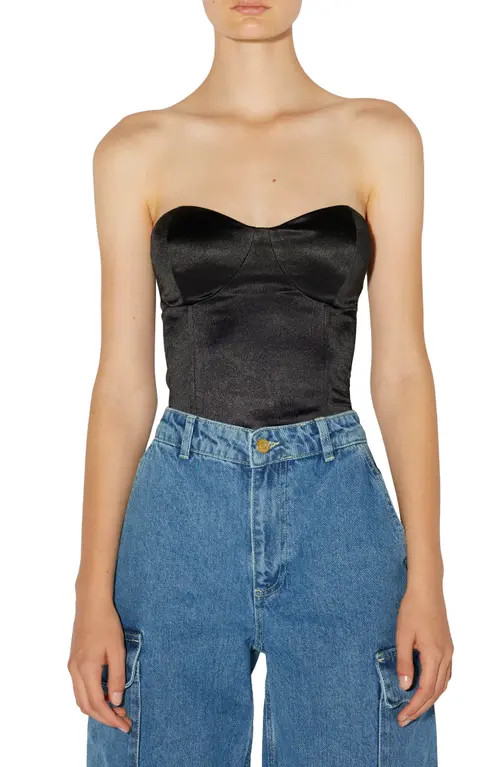 SOMETHING NEW Heidi Satin Corset Tank in Black at Nordstrom, Size Medium | Nordstrom