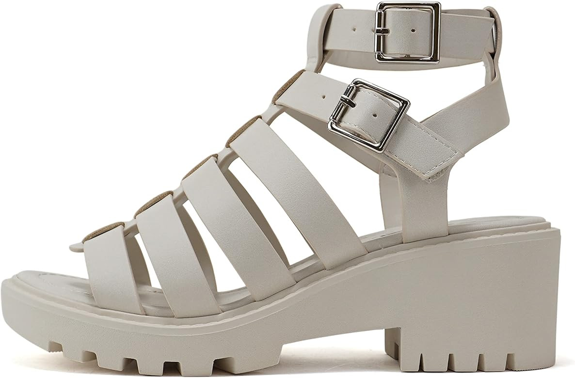 Soda “Rebirth” ~ Women Open Toe Fisherman Multi Strap Velcro Buckle Lug Sole Low Block Heeled... | Amazon (US)