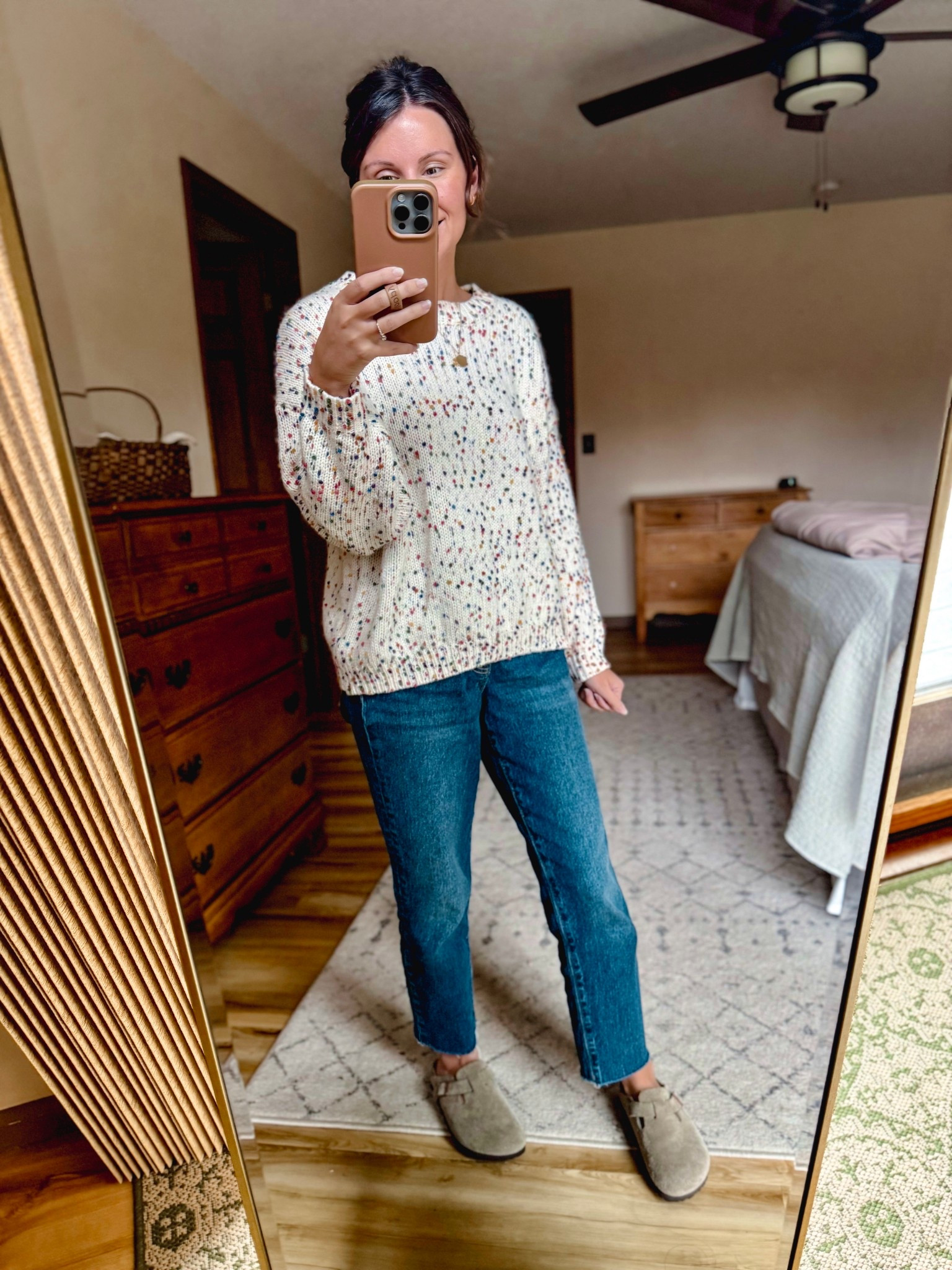 Wearing small in my sweater (love the fun rainbow confetti!) 0 petite in my jeans, 6 on my clogs (also linked some similar ones!)

#LTKSeasonal #LTKPetite #LTKStyleTip