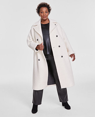 KARL LAGERFELD PARIS Plus Size Double-Breasted Bouclé Coat, Created for Macy's - Macy's | Macy's