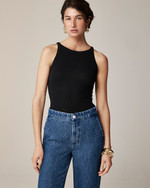 Click for more info about High-neck tank top in stretch linen blend