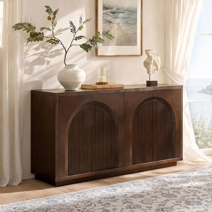 Wood Veneer TV Console & Dining Storage, Adjustable Shelves, Push-to-Open, Cable Management for D... | Amazon (US)